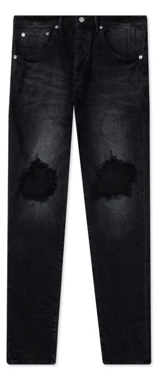 Purple Jeans Double Knee Rip Black