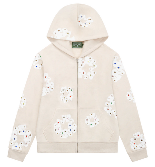 Denim Tears Hoodie Rhinestone Zipup Cream